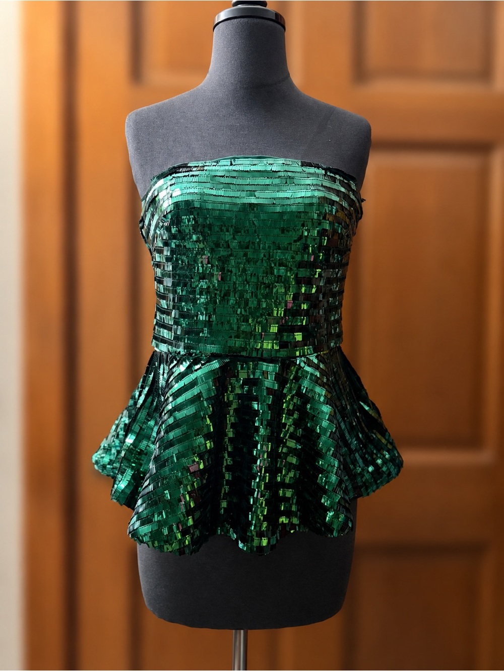 NWT Alden Adair Emerald Green Sequin Strapless Peplum Top – Size Medium